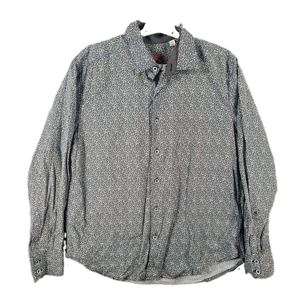 Robert Graham Button Up Shirt Mens Large Black Gray Geometric Long Sleeve Casual